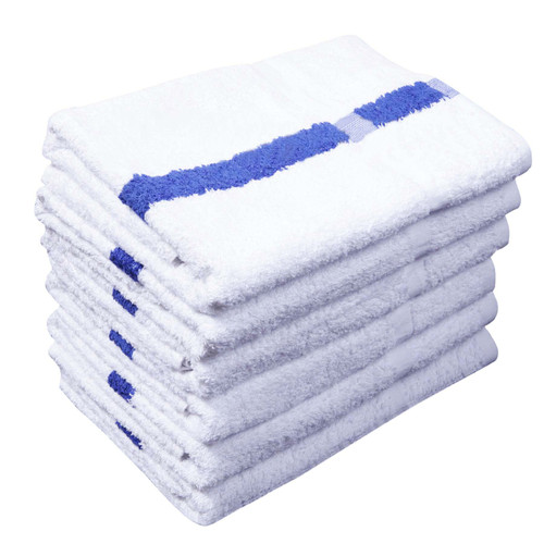 White Pool Towel with Blue Center Stripe